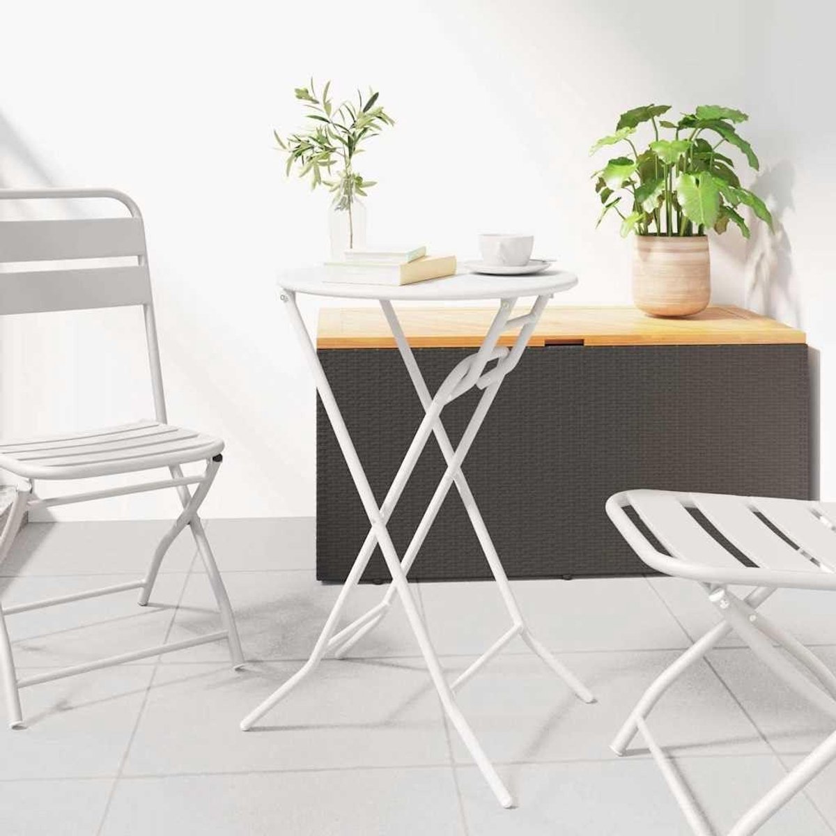 Tuintafel Metaal - Balkontafel Rond - Buiten Zitten - Inklapbaar Design - 50 x 50 cm - Wit