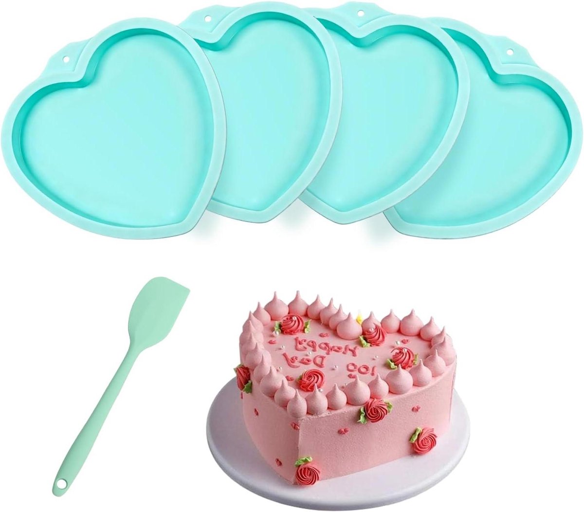 Siliconen Taartvorm - Hartvorm Vormen - Taarten Bakken - Antiaanbaklaag - 4 Stuks 20 cm - Blauw
