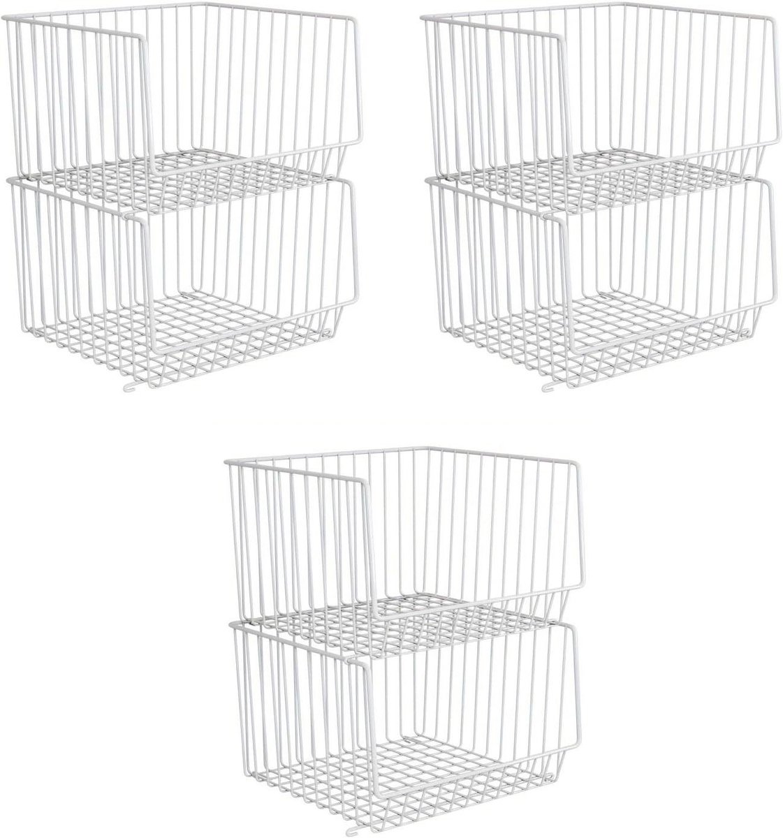 Opbergmand Set - Hangmand Metaal - Kast Organiseren - Stapelbaar Systeem - 6 Stuks - Wit