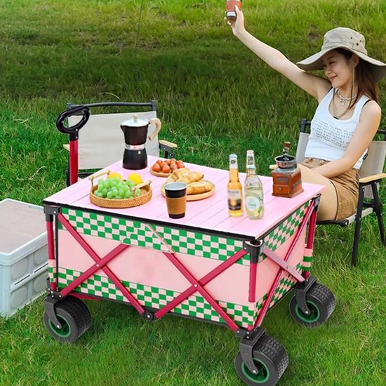 Opvouwbare Bolderkar - Strandkar Winkelkar - Buitenactiviteiten Vervoer - All-Terrain Wielen - 89x50x56-90 cm - Roze van Opvouwbare Bolderkar — afbeelding 4