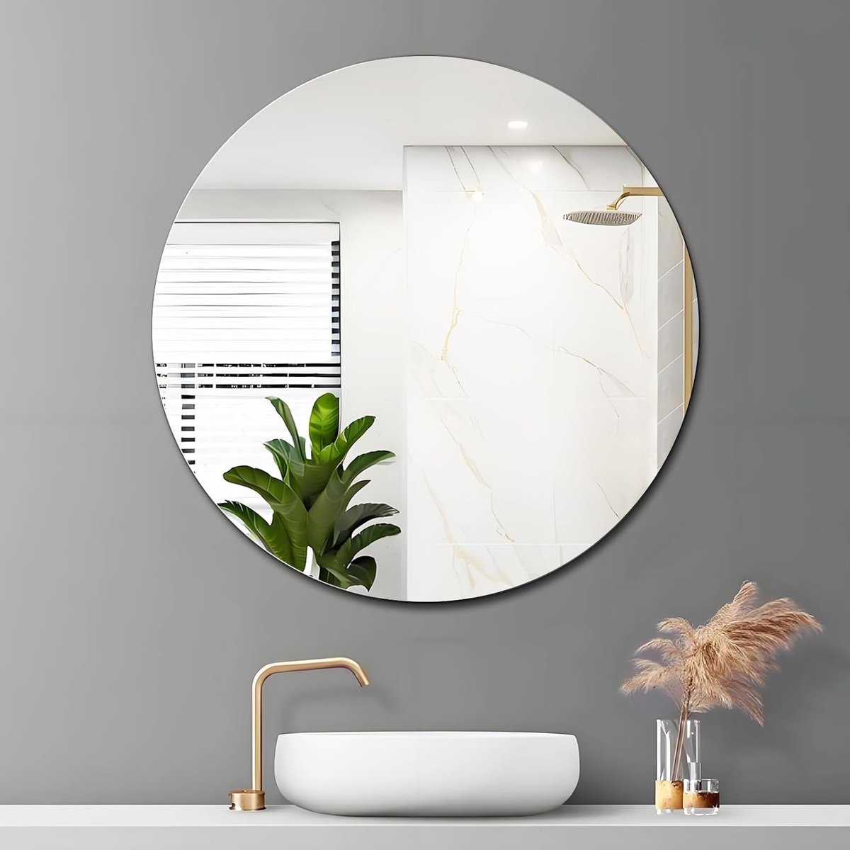 SnelShoppen - Ronde Spiegel 40 cm zonder Lijst HD-Glas - Zelfklevende Decoratieve Wandspiegel - Ronde Plakspiegel voor Thuis, Keuken, Badkamer, en Fee