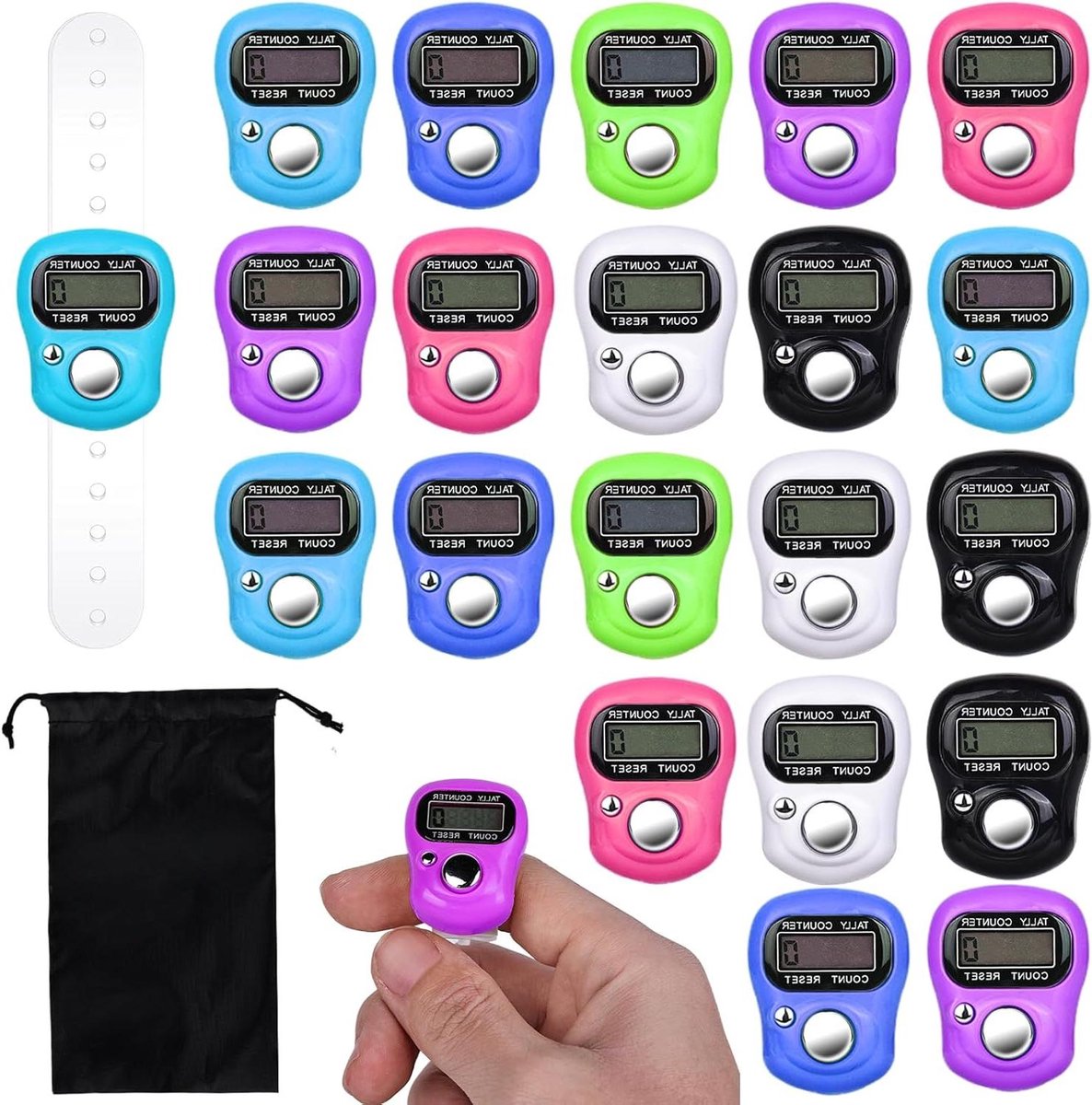 Digitale Vingertellers - Mechanische Handtellers - Sport Tellen - Verstelbare Ring - 20 Stuks - Willekeurige Kleur