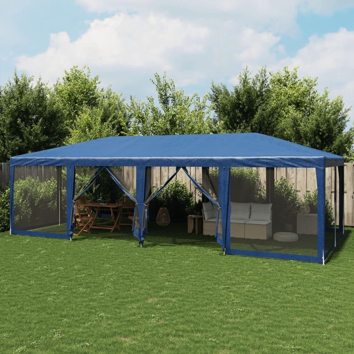 Partytent Blauw - Feesttent Tuin - Outdoor Evenementen - Waterdicht HDPE Dak - 8 x 4 Meter - Blauw