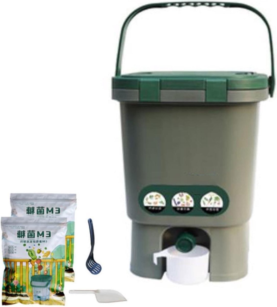 Compostbak Keuken - Compostemmer Aanrecht - Voedselafval Verwerken - Reukloos Deksel - 4 Gallon - Groen
