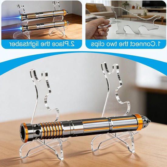 Katana houder voor zwaarden - 3-voudige displaystandaard voor lightsabers en samurai zwaarden - Eenvoudige installatie, acrylstandaard, 1 paar (transparant) — afbeelding 3
