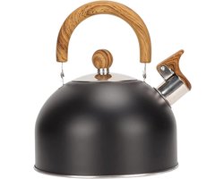 Camping fluitketel - Theeketel roestvrijstaal - Water koken - Houten handvat - 25 liter - One Color
