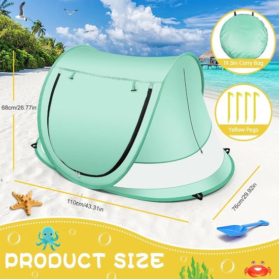 Schaduwtent Kinderen - Kindertent UV-bestendig - Bescherming tegen zon - Verbeterd ventilatiesysteem - 110x70x50cm - Blauw — afbeelding 2