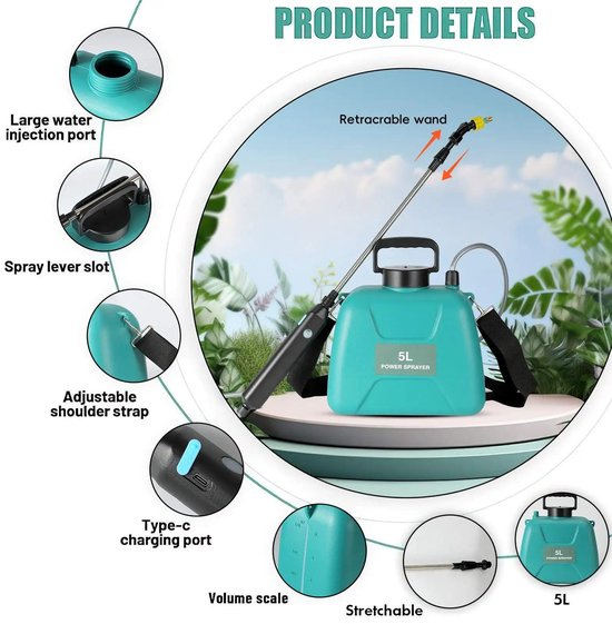 RosaBloom Elektrische Drukspuit - 8 Liter - Automatische Plantenspuit & Onkruidspuit - 3 Sproeistanden - Inclusief Schouderband - Groen — afbeelding 3