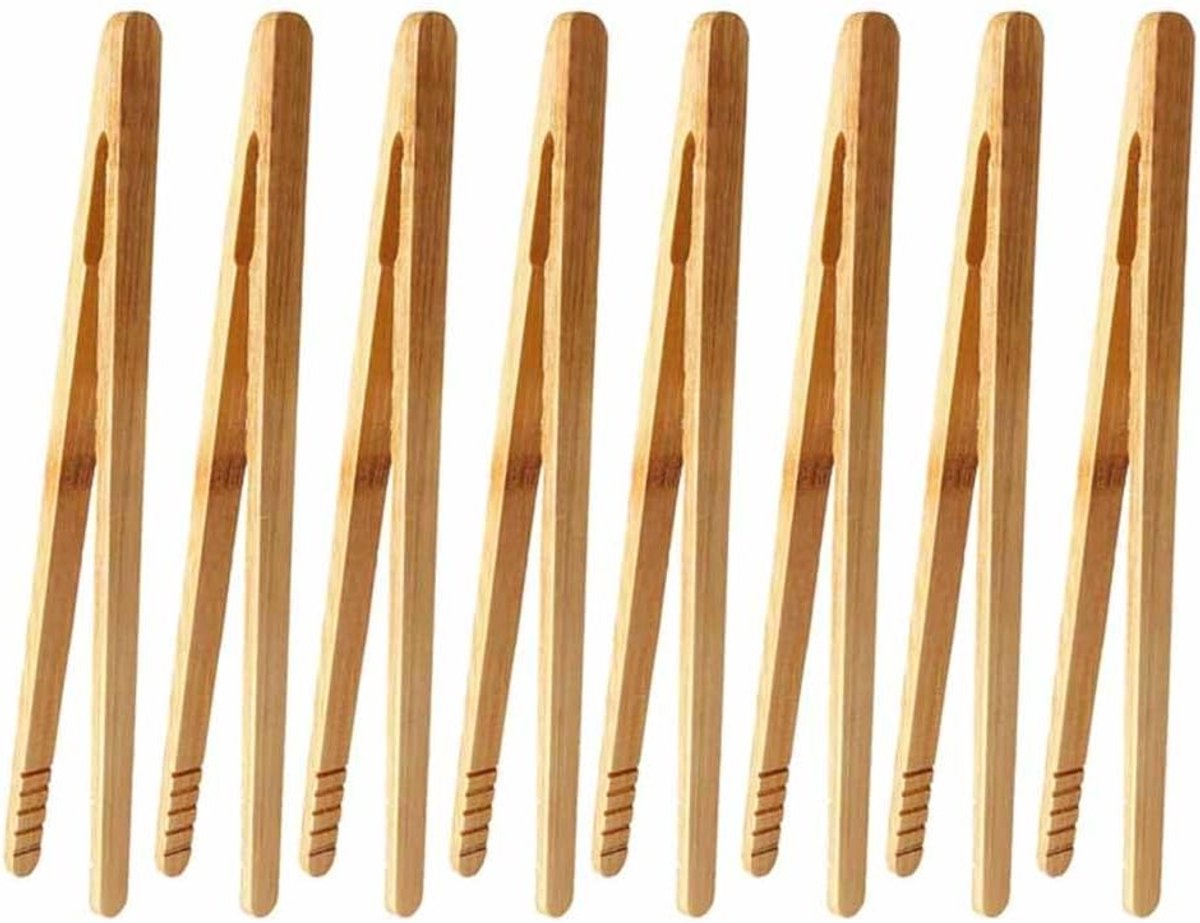 Bamboe Keukentangen Set van 8 Stuks voor Koken, Grillen en Serveren van Voedsel