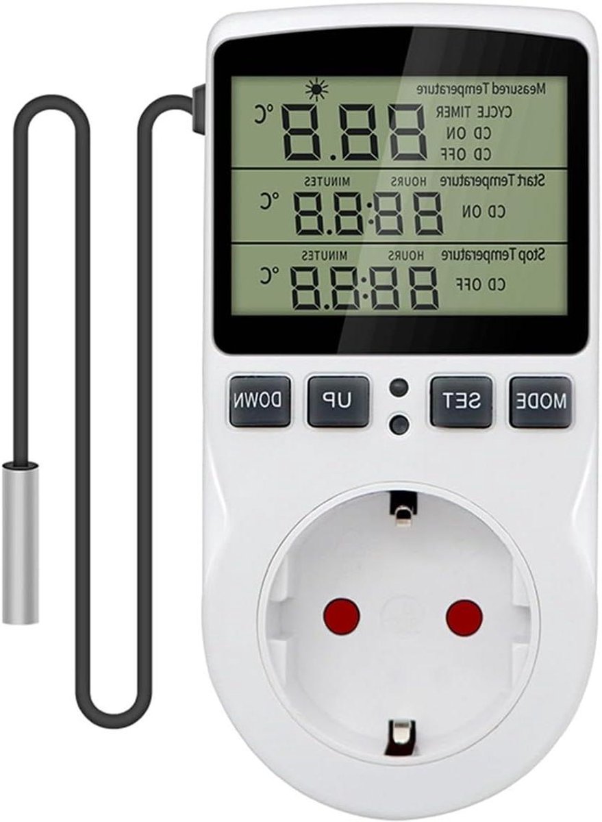 Digitale Thermostaat - Temperatuurregelaar Stopcontact - Slimme Klimaatregeling - Externe Temperatuursensor - 230V - Zwart