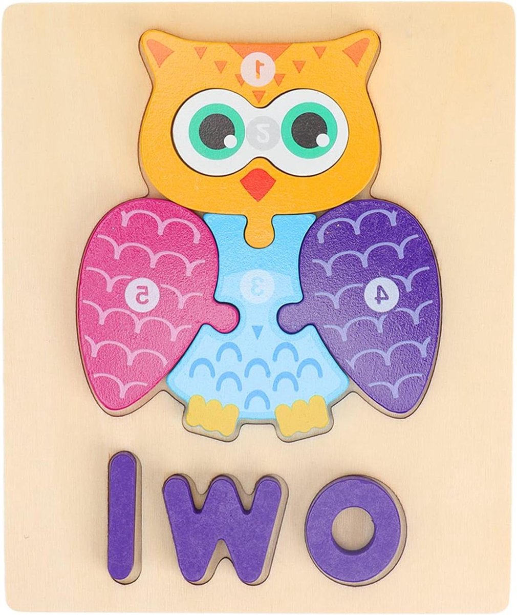 Houten Dierenpuzzels - Peuter Puzzels - Leren Herkennen - Veilige Ronde Randen - 18 x 2 cm - Multicolor