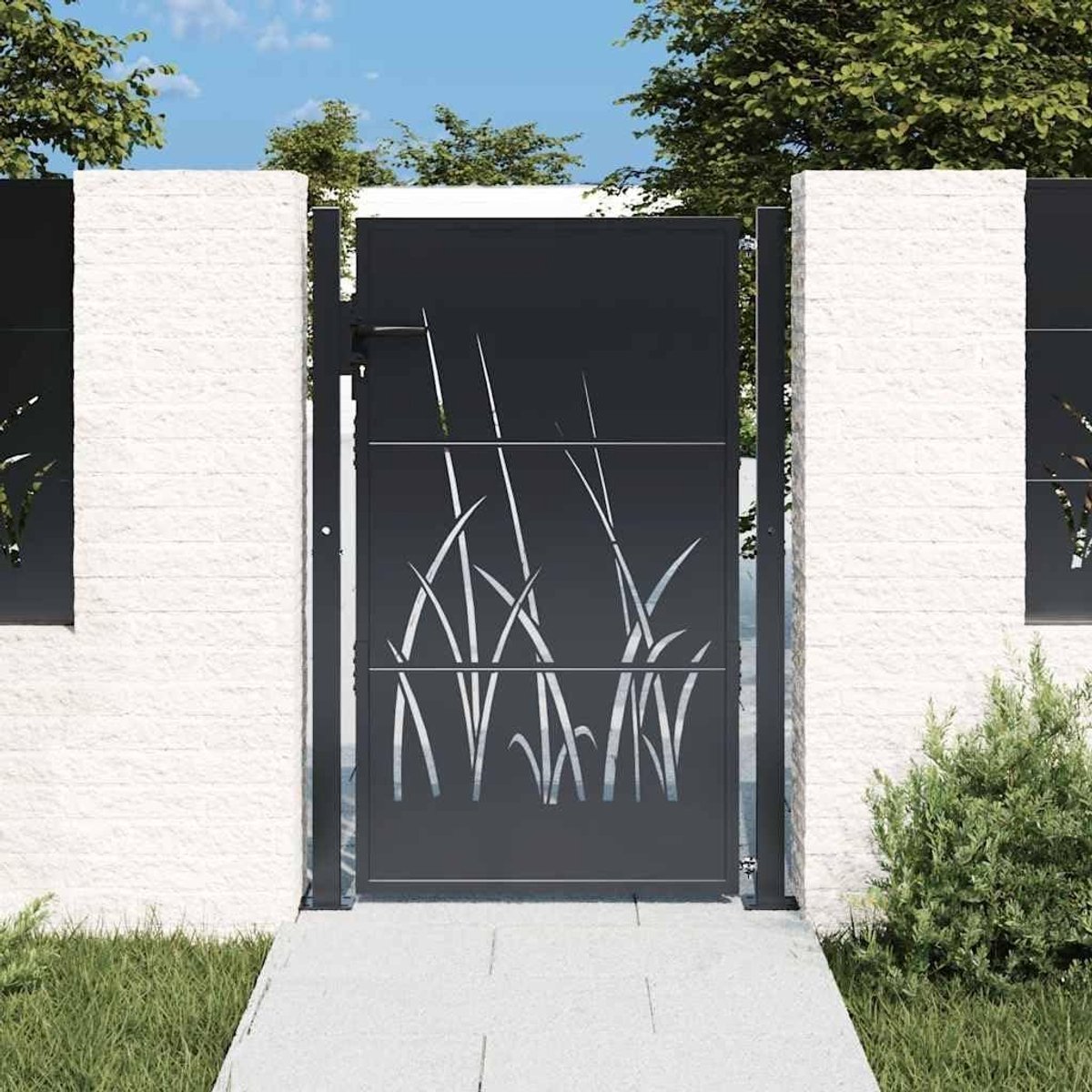Tuinpoort Staal - Tuindeur Hek - Tuin Afscheiden - Gras Design Lasergesneden - 100 x 125 c