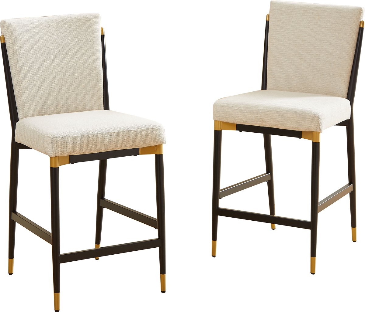 Merax Barstoelen Set van 2 – Scandinavisch Design – Zwart Goud Frame – Rechte Voetsteun – Beige Stoffen Zitting – Comfortabele Barstoelen voor Keukeneiland en Bartafel