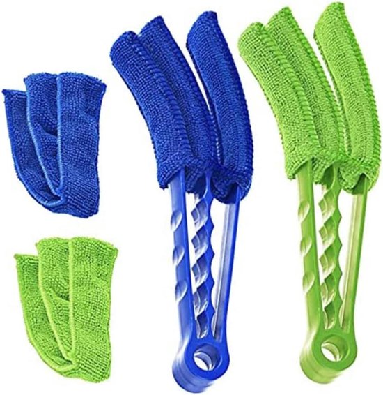 Reinigingsborstel Set - Stofferborstel Vezeldoek - Auto Interieur Reinigen - Drie Rijen Borstels - 21 cm Lengte - Blauw Groen