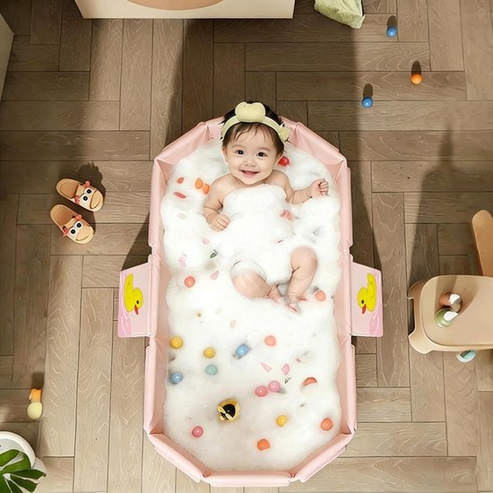 Babybadje - Opklapbaar bad - Veilig baden - Anti-kantel stabiliteit - 78x41x21cm - Wit — afbeelding 2