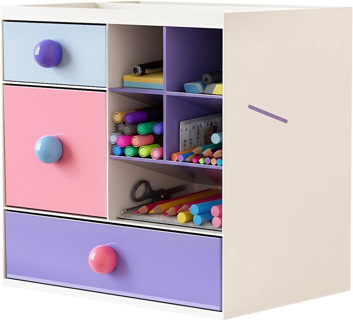Multifunctionele Bureau Organizer met 3 Lades, Ruime Opbergruimte voor Kantoor, School en Thuisgebruik, Kleurige Pennenhouder en Stationery Box