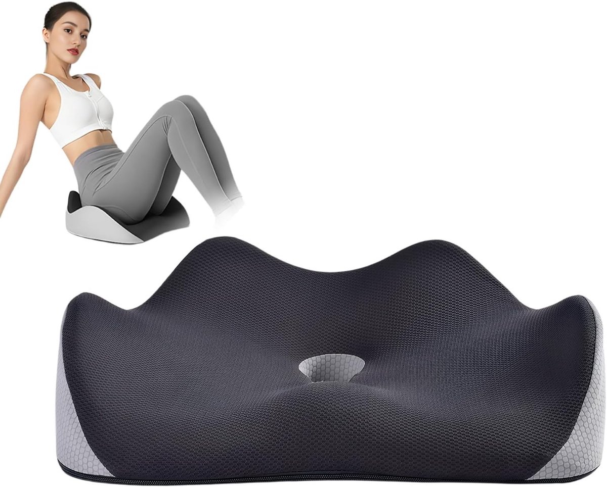 Ergonomisch Zitkussen voor Kantoorstoel - Orthopedisch Coccyx Kussen van Geheugenfoam voor Thuis, Auto en Rolstoel, Zwart