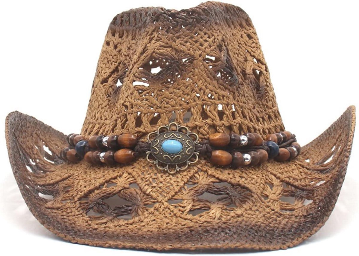 Stro Hoed - Zomerhoed Cowboy - Strand Bezoek - Brede Rand - One Size - Khaki