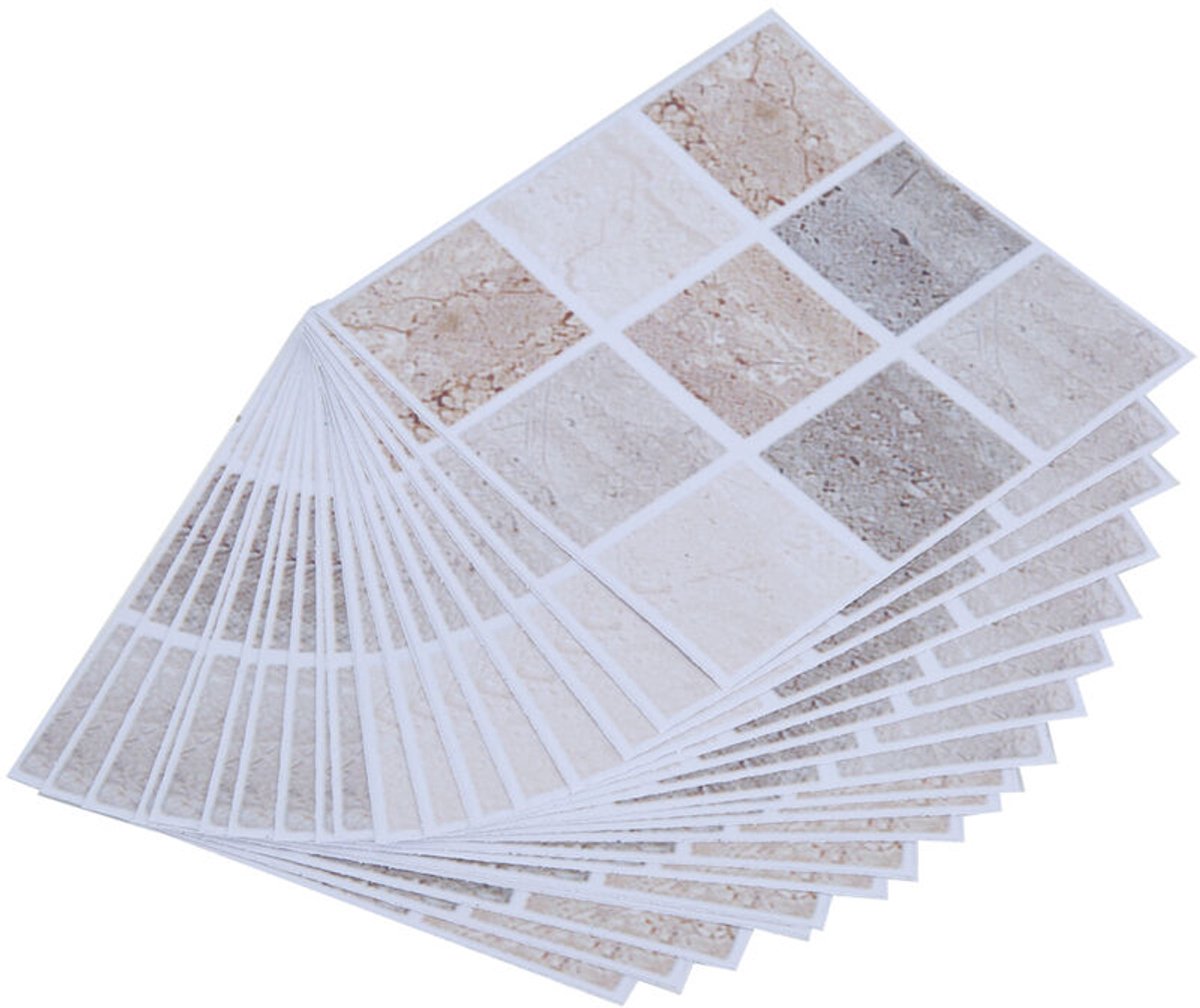 Set van 18 mozaïek transferstickers – 10 cm x 10 cm – Waterdicht en herbruikbaar – geschikt voor badkamers en keukens