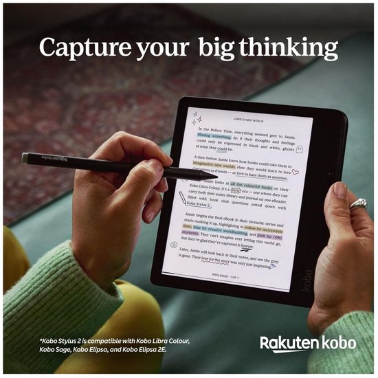 Kobo Stylus 2 Pen voor eReader - Zwart - Oplaadbaar - Markeerknop - Gum