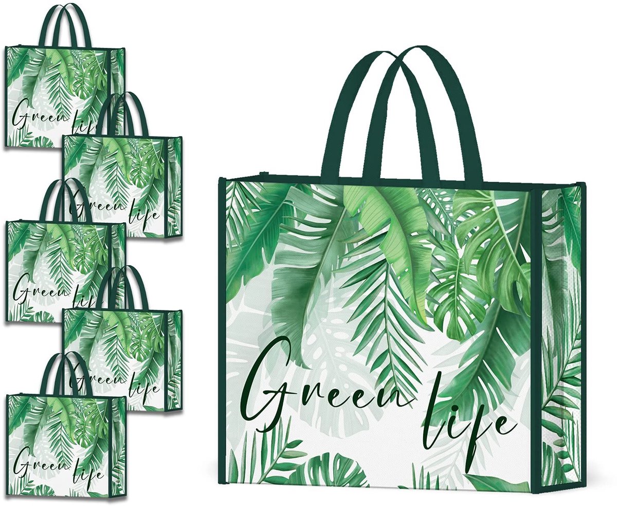 Dailygoody - Herbruikbare Boodschappentassen - Duurzaam - Palmboom Bladeren - Groene Tote Bag - Milieuvriendelijk - Ideaal voor boodschappen - 5-pack