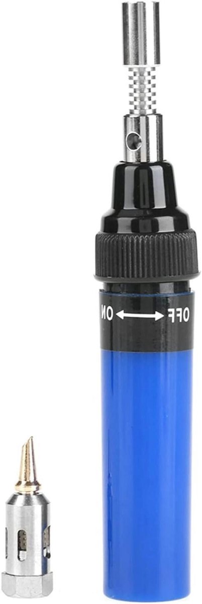 Draagbaar Gas Soldeerboutpistool - Mini Gasbrander Heteluchtpistool - Precisie Reparatie Werk - 3-in-1 Functionaliteit - 15 cm - Blauw