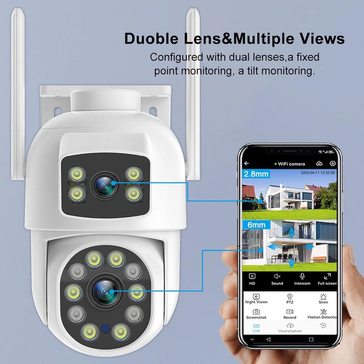 Draadloze beveiligingscamera met 360° panoramafunctie - IP66 waterdichte bewakingscamera - binnen en buiten - menselijke audioherkenning .