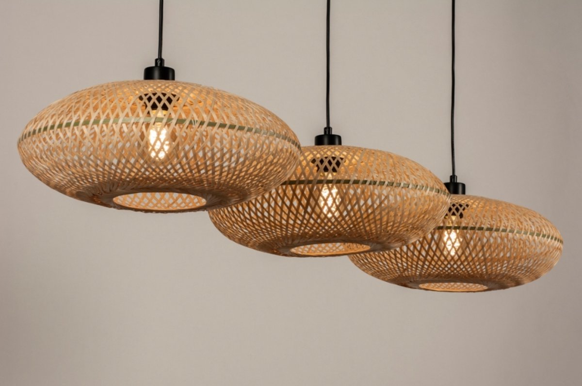 Lumidora Hanglamp 31247 - BAMBOO - 3 Lichts - E27 - Bruin - Naturel - Metaal
