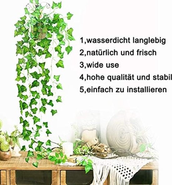 12 stuks Kunstmatige planten Klimop Bladeren Slinger Groen plant Hangende Klimplant voor Bruiloft Muur Feestruimte Esthetische Spullen Decoratie Kerst kopen vanaf een prijs van 7.1
