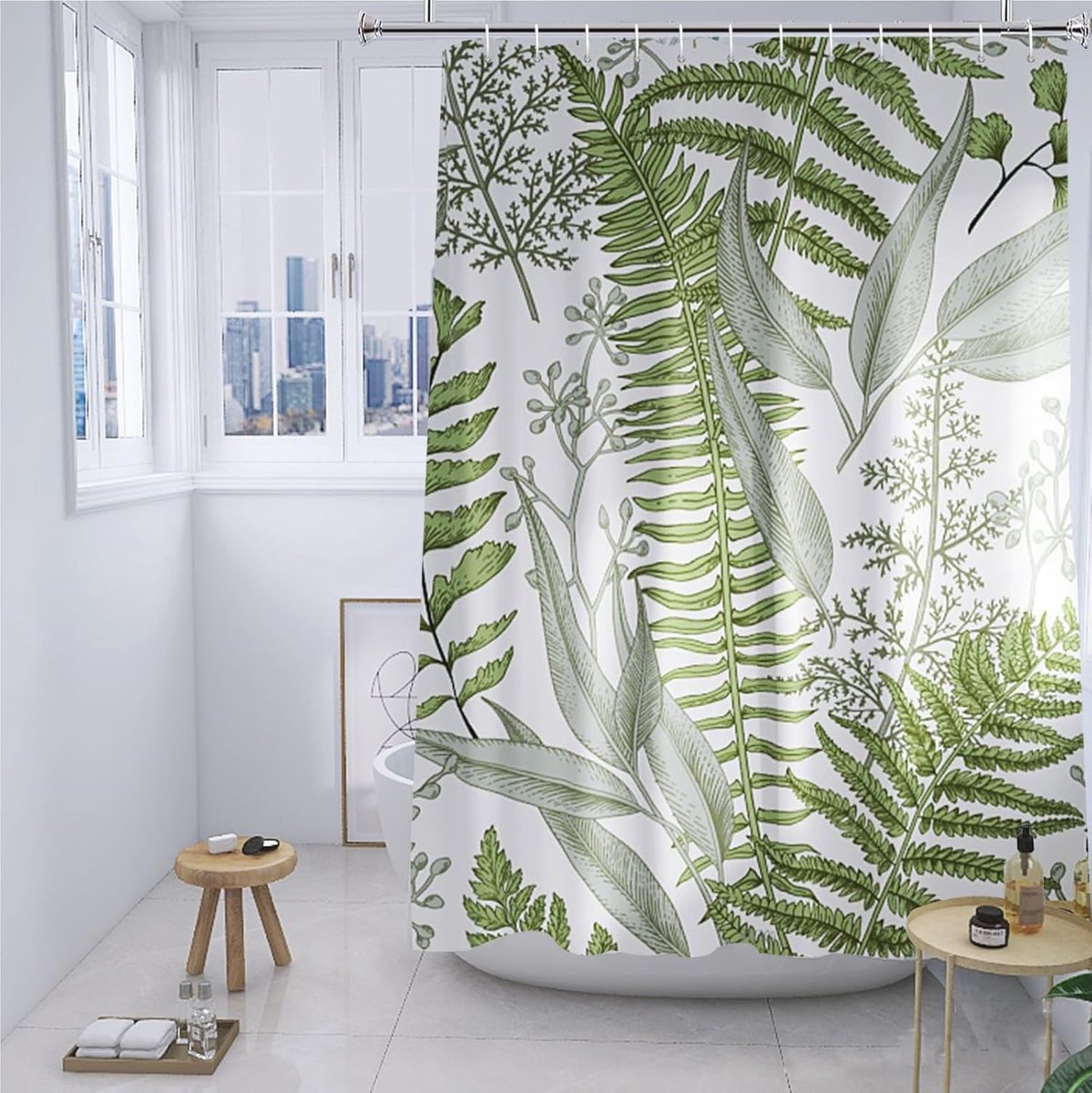 Douchegordijn met Groene Bladeren - 180 x 180 cm - Natuurlijk Landschap voor Badkamer - Wasbaar en Waterdicht