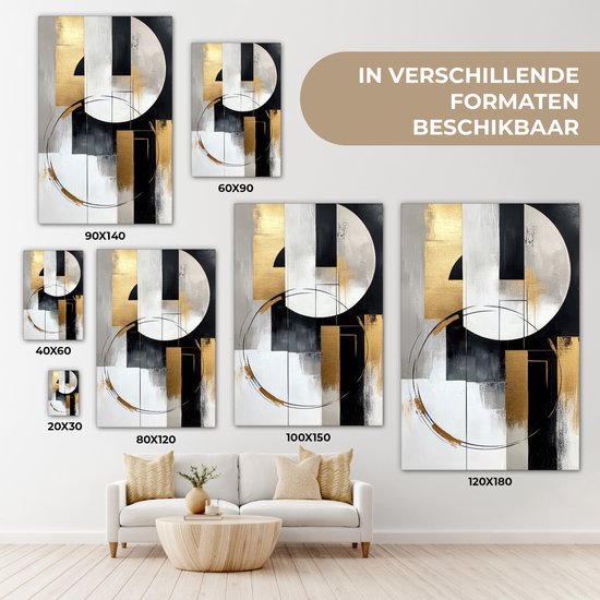 Canvas schilderij 60x90 cm - Wanddecoratie Abstract - Goud - Zilver - Vormen - Aesthetic - Muurdecoratie woonkamer - Slaapkamer decoratie - Kamer accessoires - Schilderijen op canvas