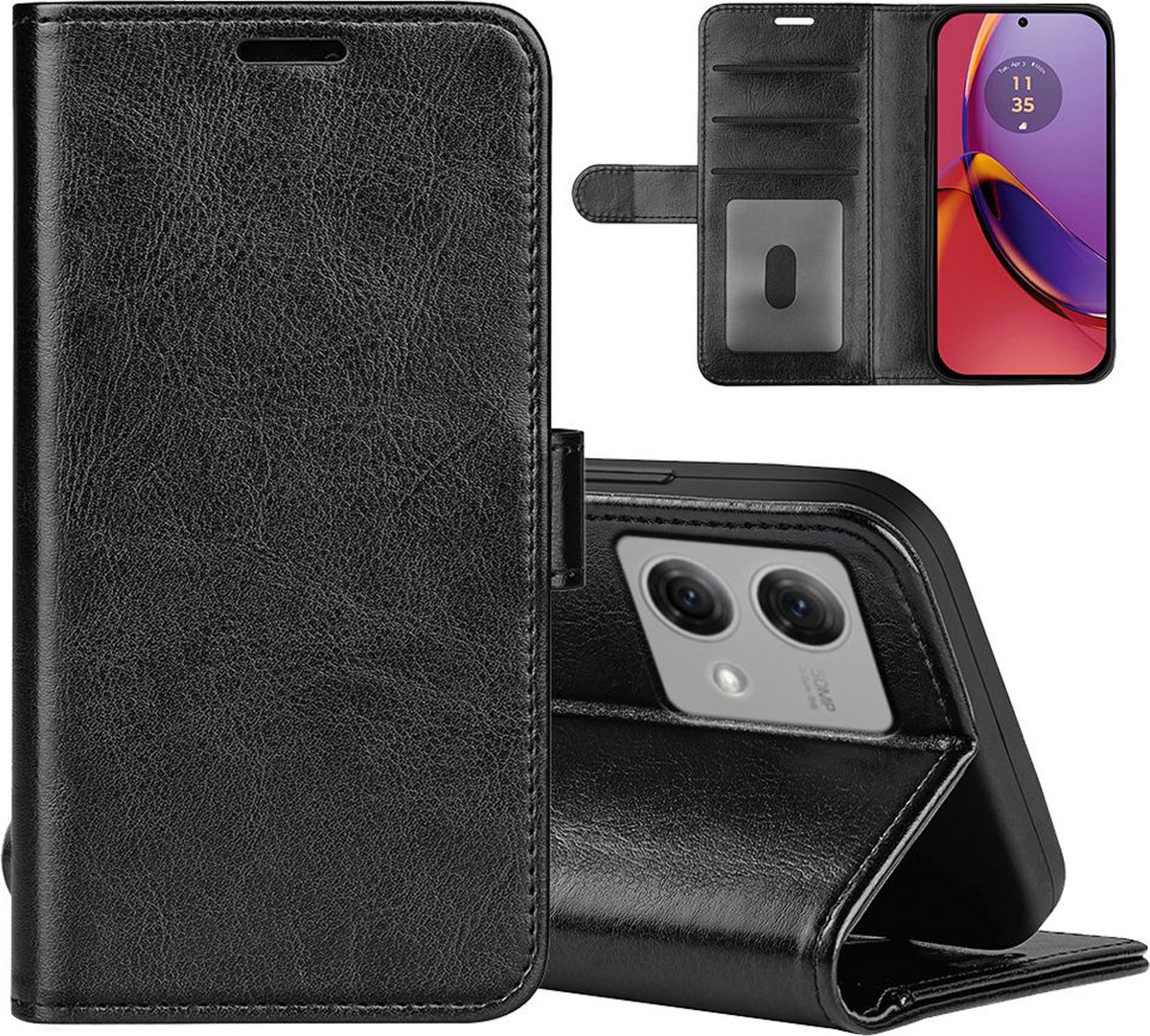 MobyDefend Hoesje - Geschikt voor Motorola Moto G84 - Wallet Book Case (Sluiting Achterkant) - Zwart
