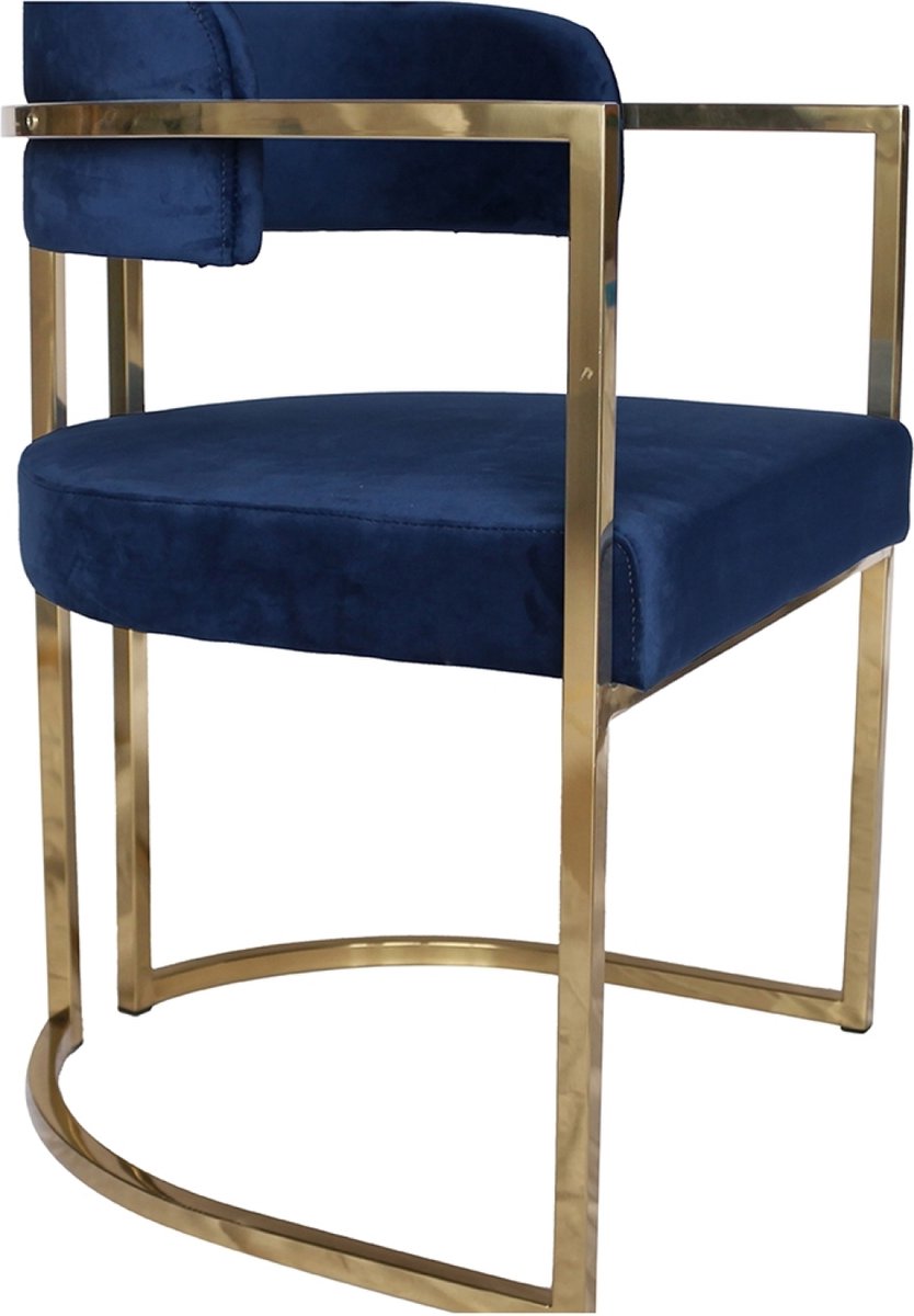 OHNO - Orlando Eetkamerstoel - Blauw, Goud - Zachte Zitting