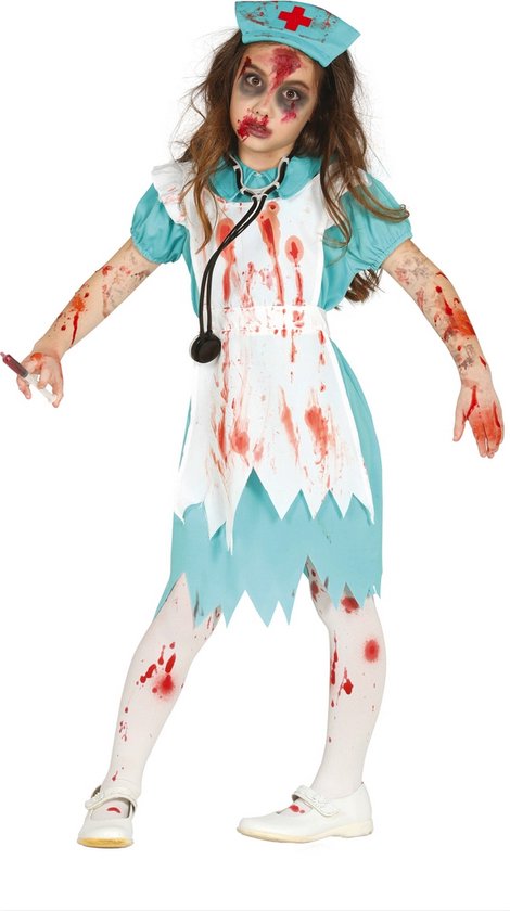 Halloween verkleedkleding pak zombie verpleegster/zuster kostuum - meisjes - 3 delig 122/134