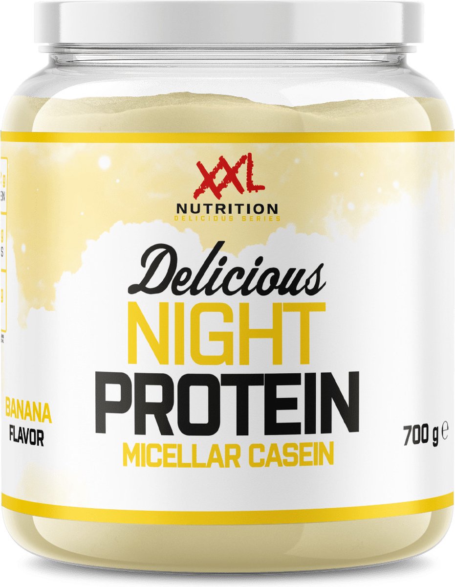 Goedkoopste XXL Nutrition - Delicious Night Protein - 79 Eiwit - 100 Micellar Caseďne Eiwit - Eiwitpoeder, Proteine Shake - Diverse Smaken - Banaan - 700 Gram (25 shakes