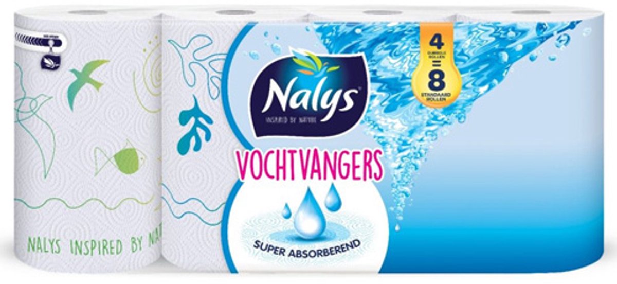 Nalys - Keukenpapier Vochtvangers - 4 dubbele rollen