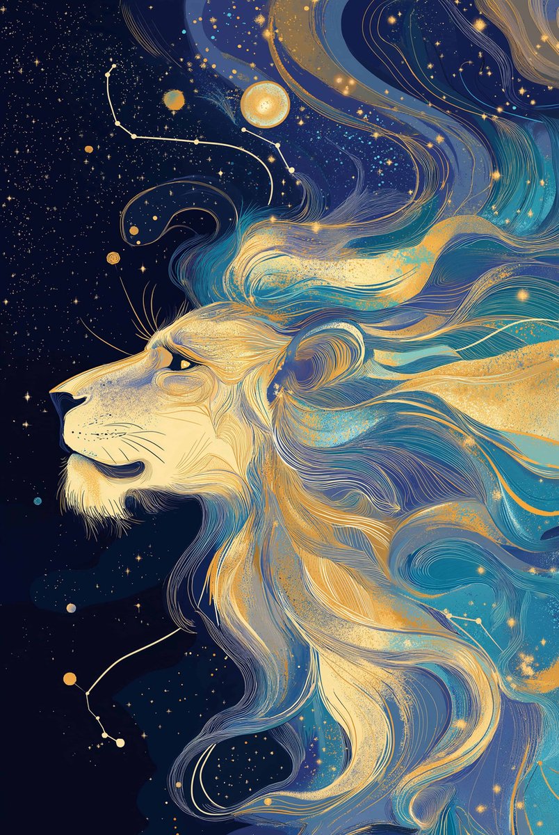 Leeuw Poster - Gouden - Astrologie - Dieren - Mystiek - Fantasie - Zodiak - Dromen - posters - formaat 50x70cm - Wanddecoratie - S4489