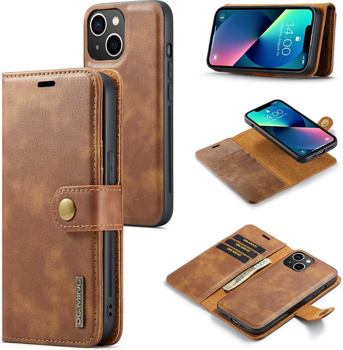 DG.MING Hoesje - Geschikt voor iPhone 15 Hoesje - DG.MING 2-in-1 Book Case & Back Cover - Bruin