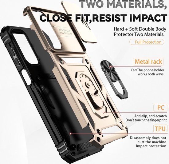 Coverup Ring Kickstand Back Cover avec Shield De Caméra Adapté À La Coque Samsung Galaxy A35 - Or
