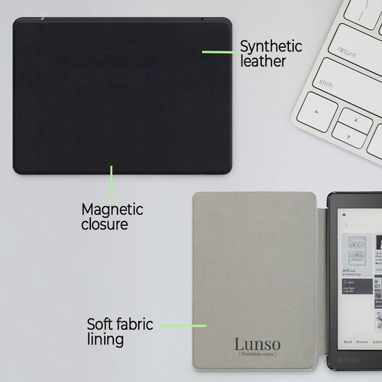 Lunso Geschikt voor Kobo Aura H20 Edition 2 hoes (6.8 inch) - sleepcover - Zwart - (niet voor de Kobo Aura edition 2) — afbeelding 4