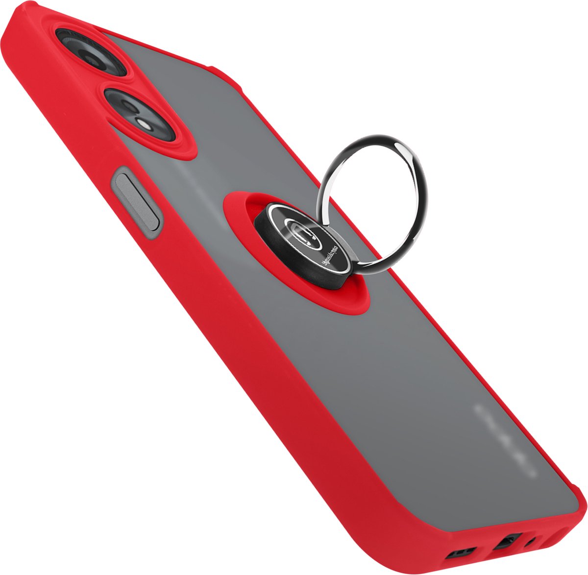 Avizar Hoesje Geschikt voor Oppo A58 Metalen Ring Videohouder, Rood