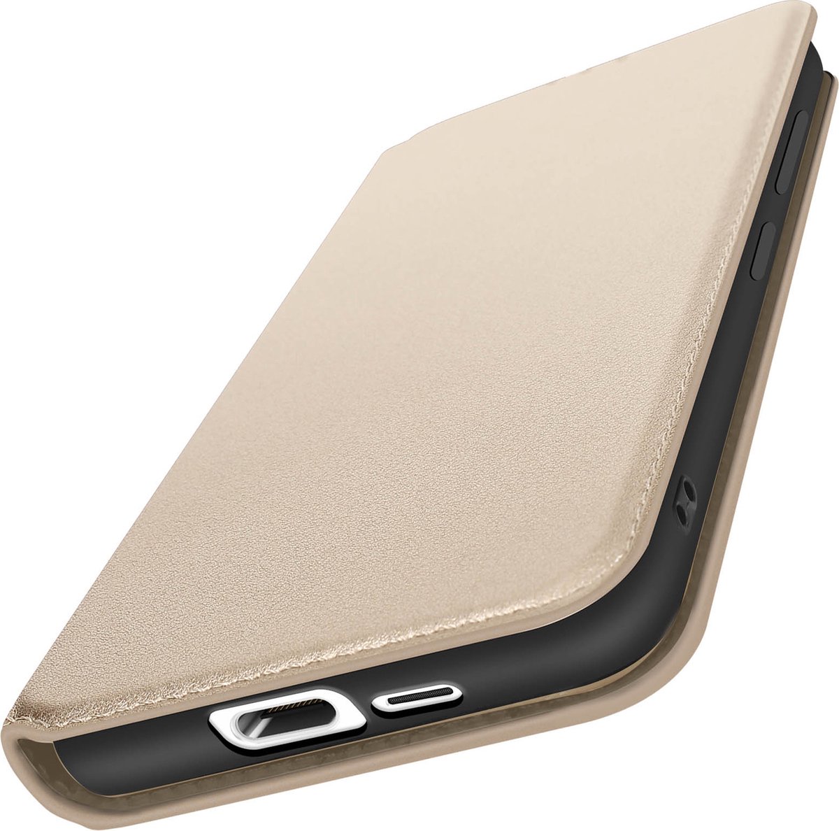 Avizar Hoesje Geschikt voor Samsung Galaxy S24 FE klapkaart houder en videohouder, Goud