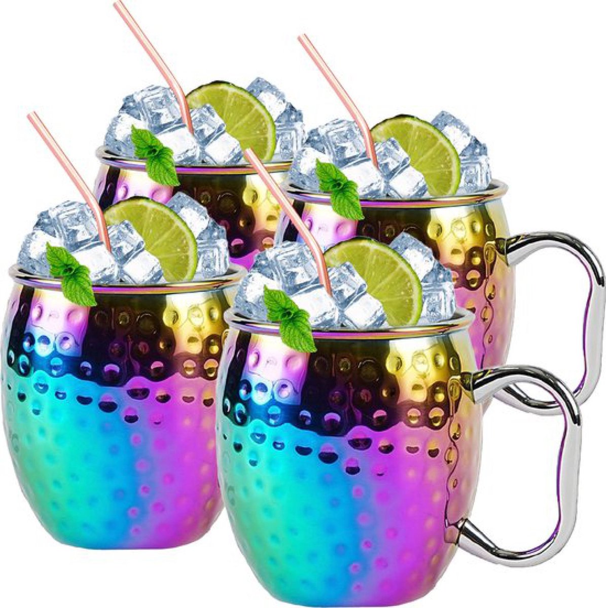 Fjesta© Moscow Mule Bekers Inclusief Rietjes - RVS Cocktailglazen - 50cl - Parelmoer
