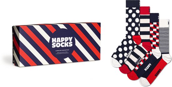 Happy Socks 4paar sokken - Heren & Dames - Maat 41-46 - Klassiek marineblauw