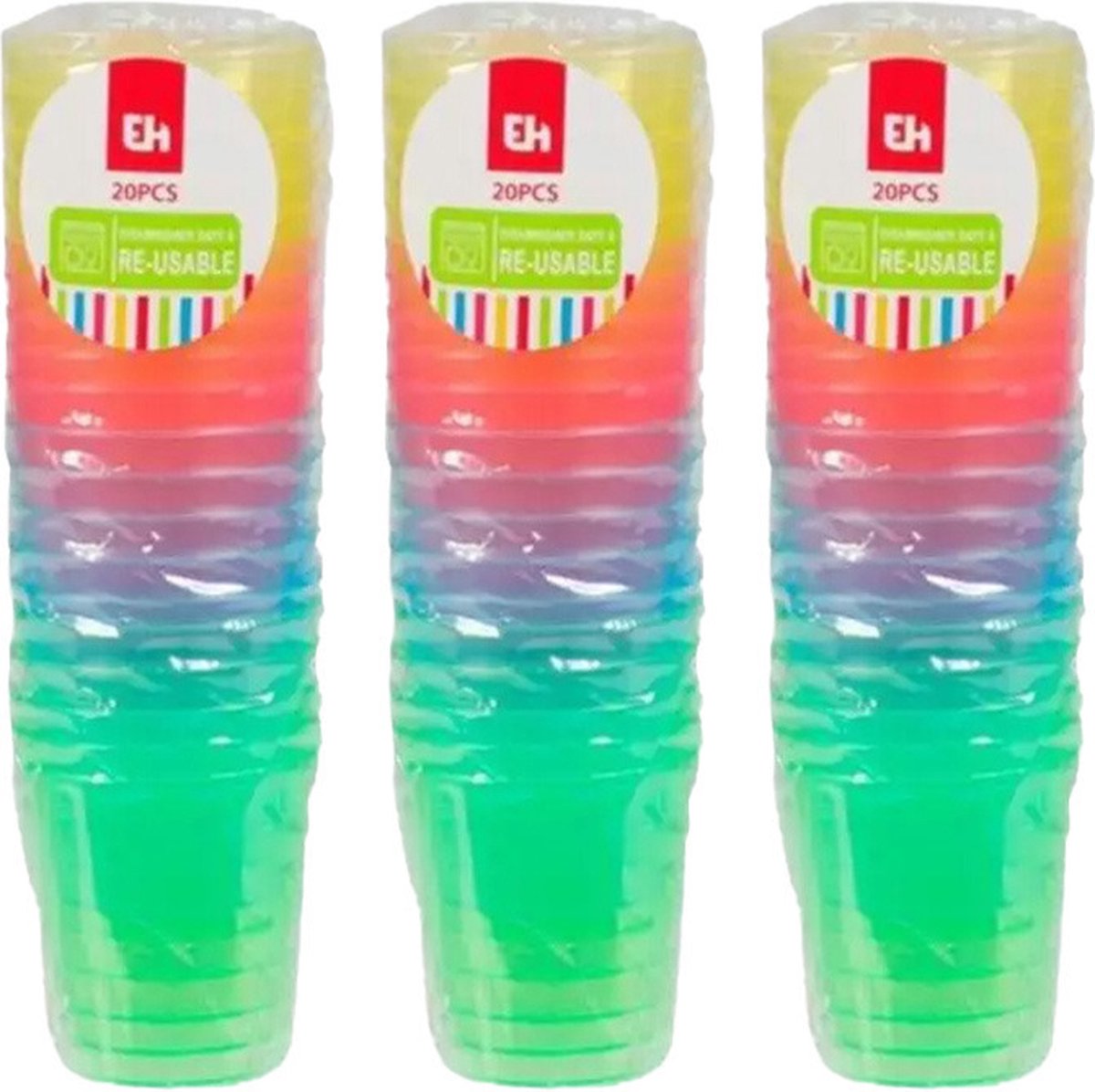 Excellent Houseware shotglas - 60x - kleuren - kunststof - 30 ml - herbruikbaar