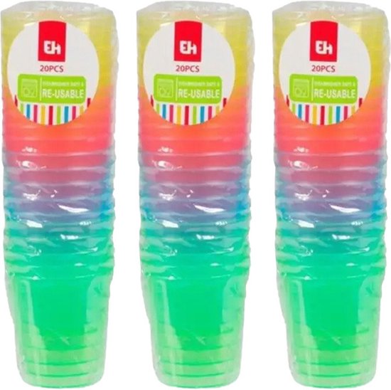 Verre à shot Excellent Houseware - 60x - couleurs - plastique - 30 ml - réutilisable