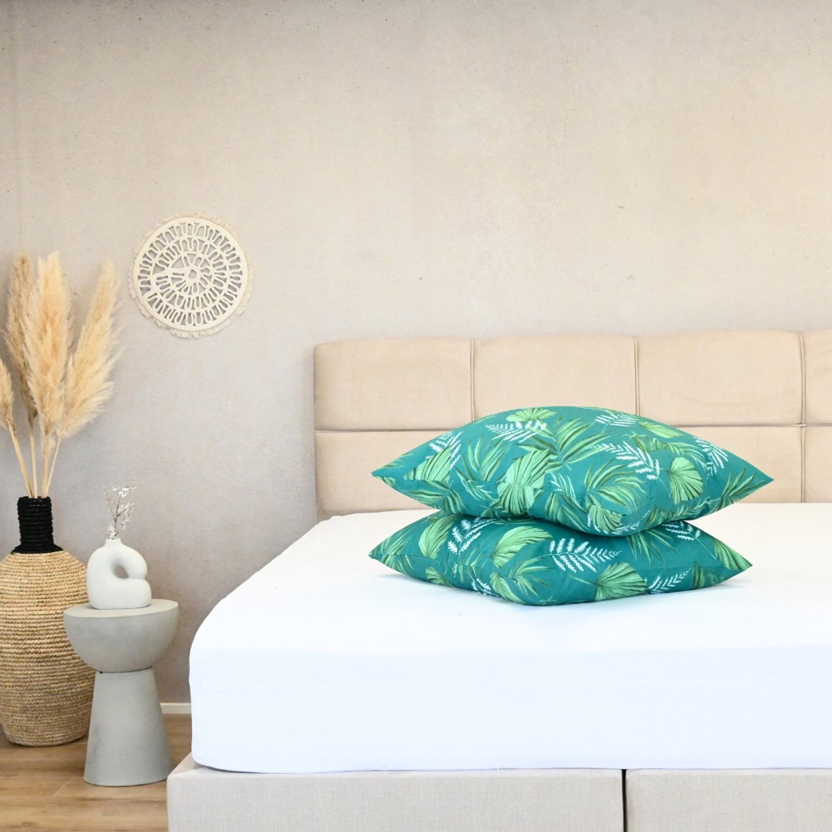 HappyBed Kussenslopen Green leaves 60x70 cm - Kussensloop set 2 stuks - 100% Microvezel - Ultieme slaapcomfort