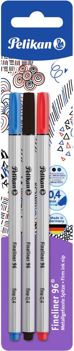 Pelikan Fineliner 96 farbig sortiert schwarz/rot/blau 0.4mm Blister