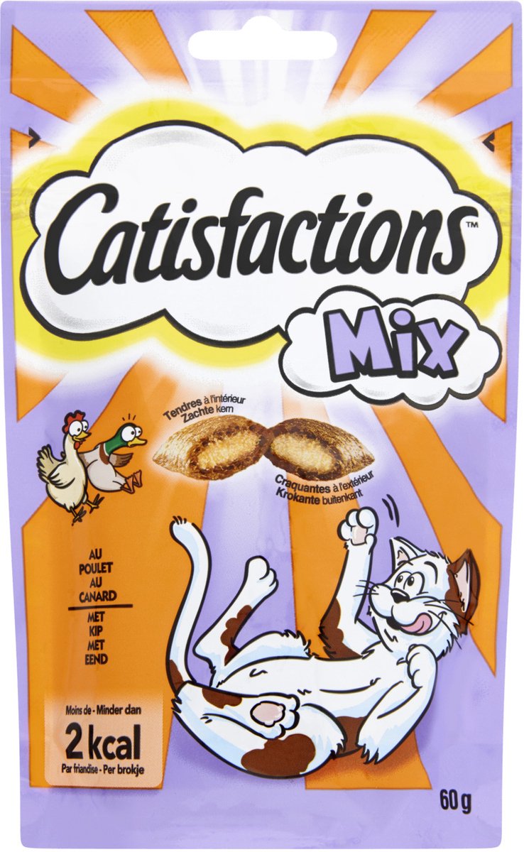 Catisfactions Mix met kip en met eend kattensnoep 6 x 60 g