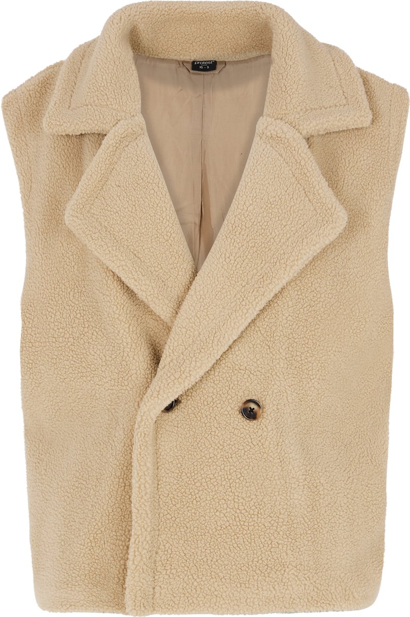 Protest Prtbrody – Bodywarmer Dames – Knoopsluiting – Teddy Beige